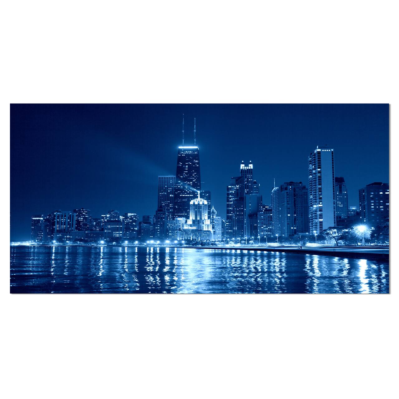 Designart - Blue Chicago Skyline Night - Cityscape Photo Canvas Print